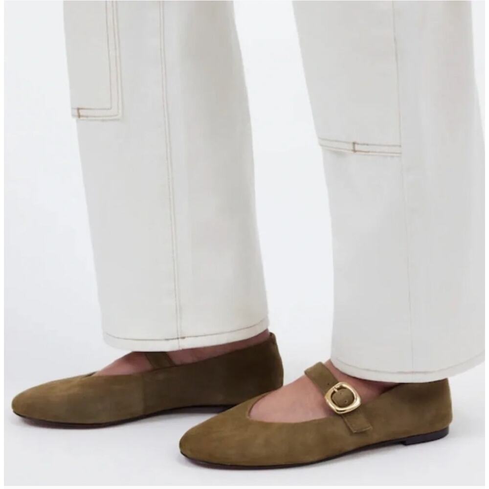 Madewell The Remy Mary Jane Flat in Aged Olive Green Suede Size 8 - Picture 2 of 16